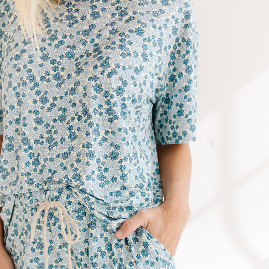 Bluebell Blossoms Small Ribbed Women's Shorts Set