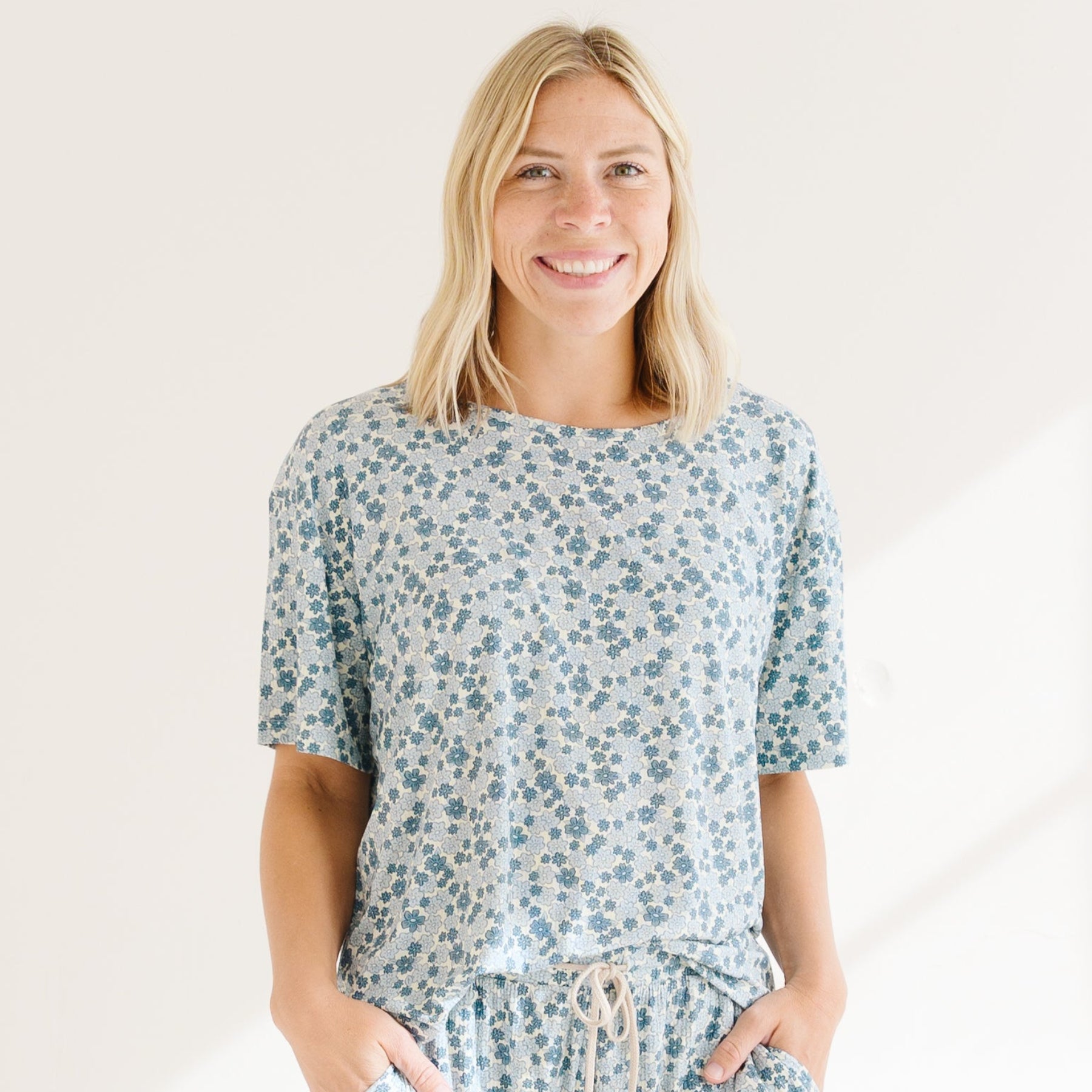 Bluebell Blossoms Small Ribbed Women's Short Sleeve & Pants Matching Set