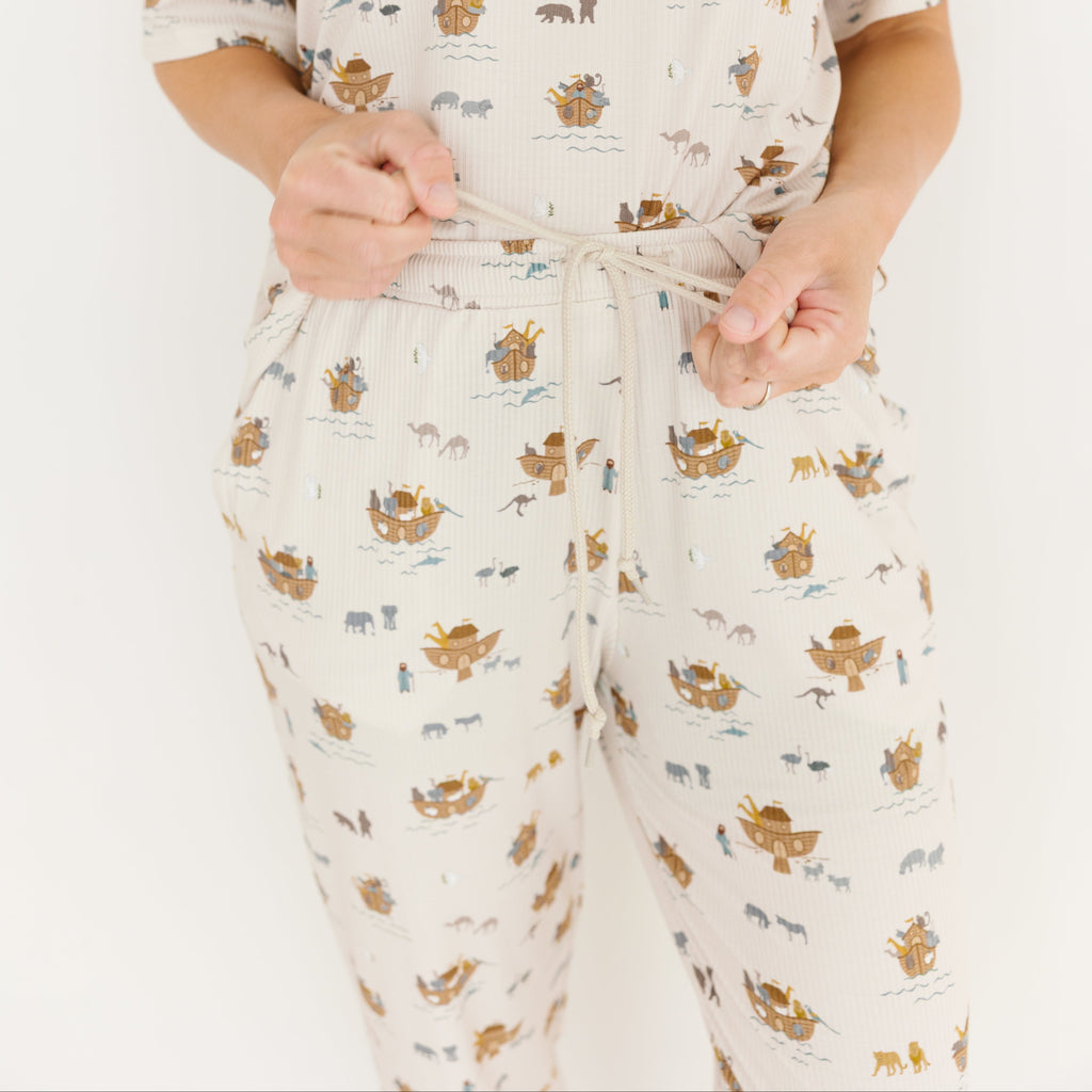 Noah's Ark Small Ribbed Women's Short Sleeve & Pants Matching Set