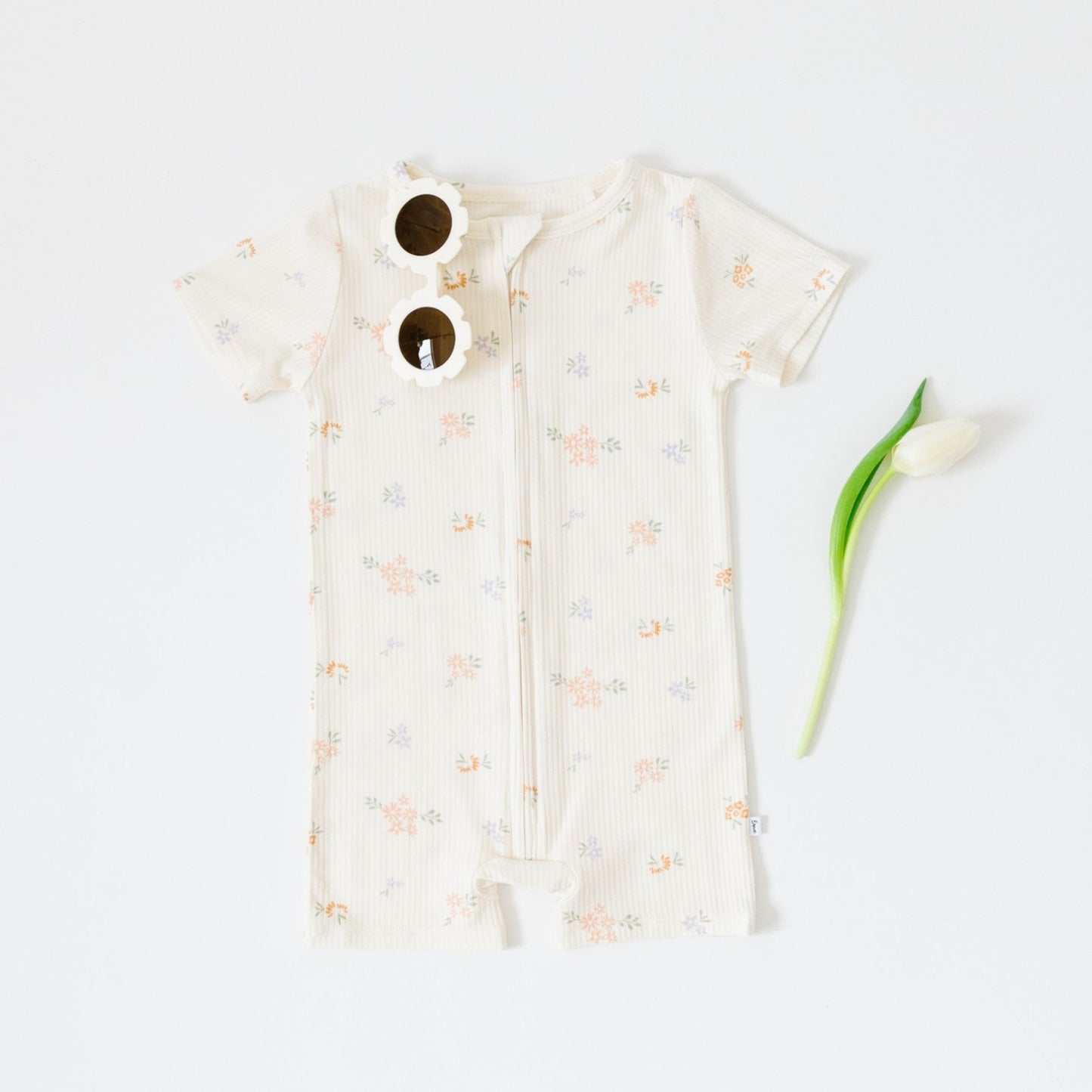 Pastel Floral Small Ribbed Summer Zip Romper
