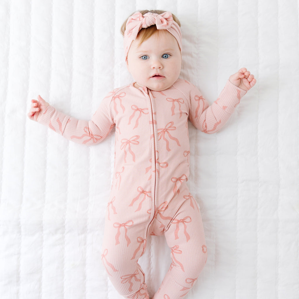 Coquette Bows Small Ribbed Zip Romper