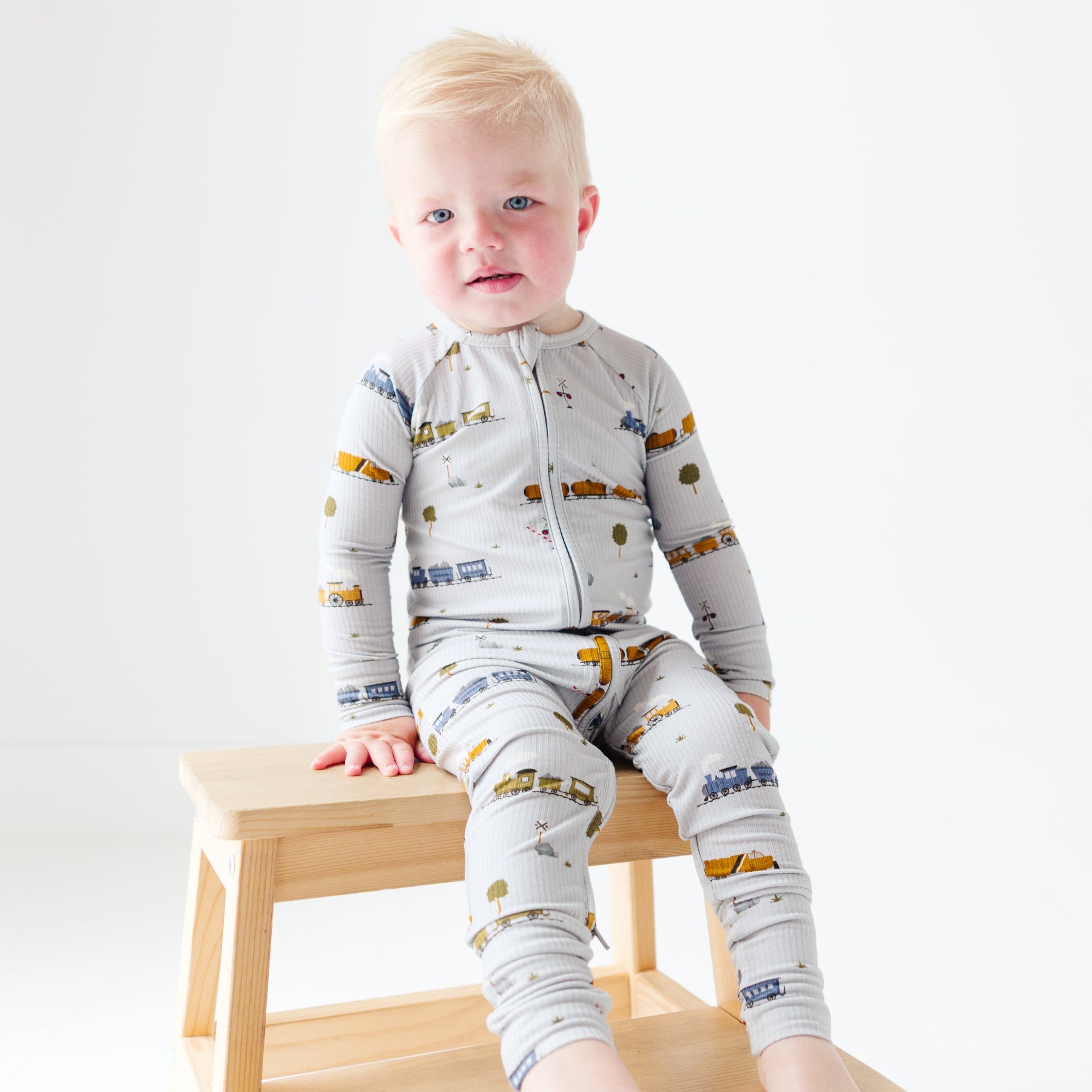 Trains Small Ribbed Zip Romper