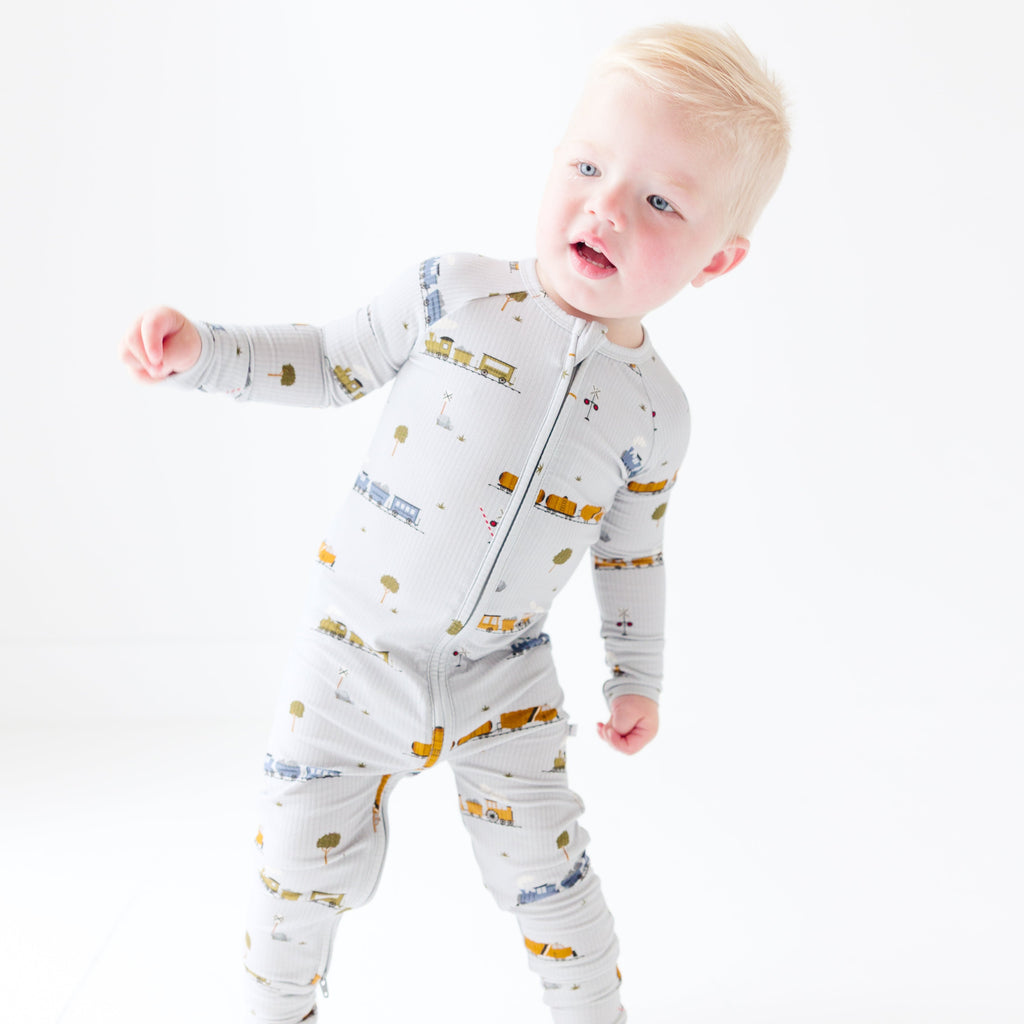 Trains Small Ribbed Zip Romper