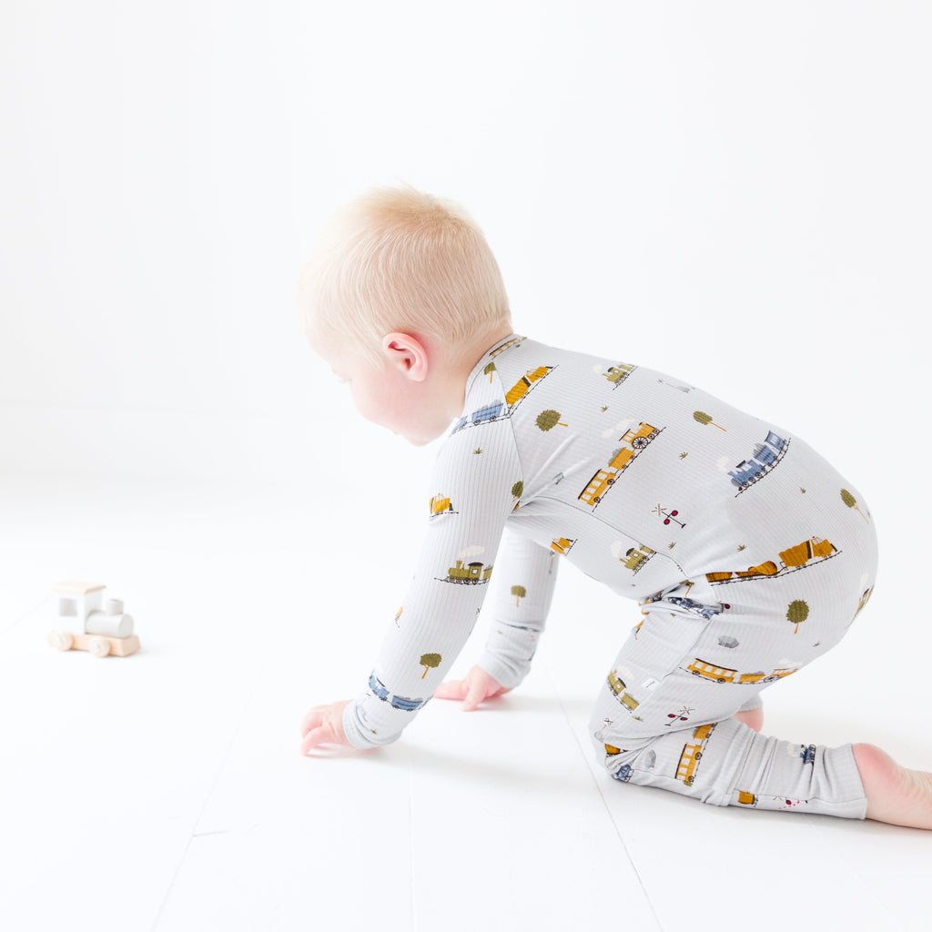 Trains Small Ribbed Zip Romper