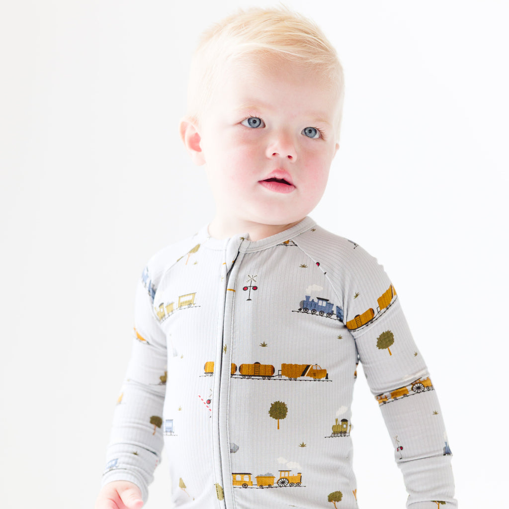 Trains Small Ribbed Zip Romper