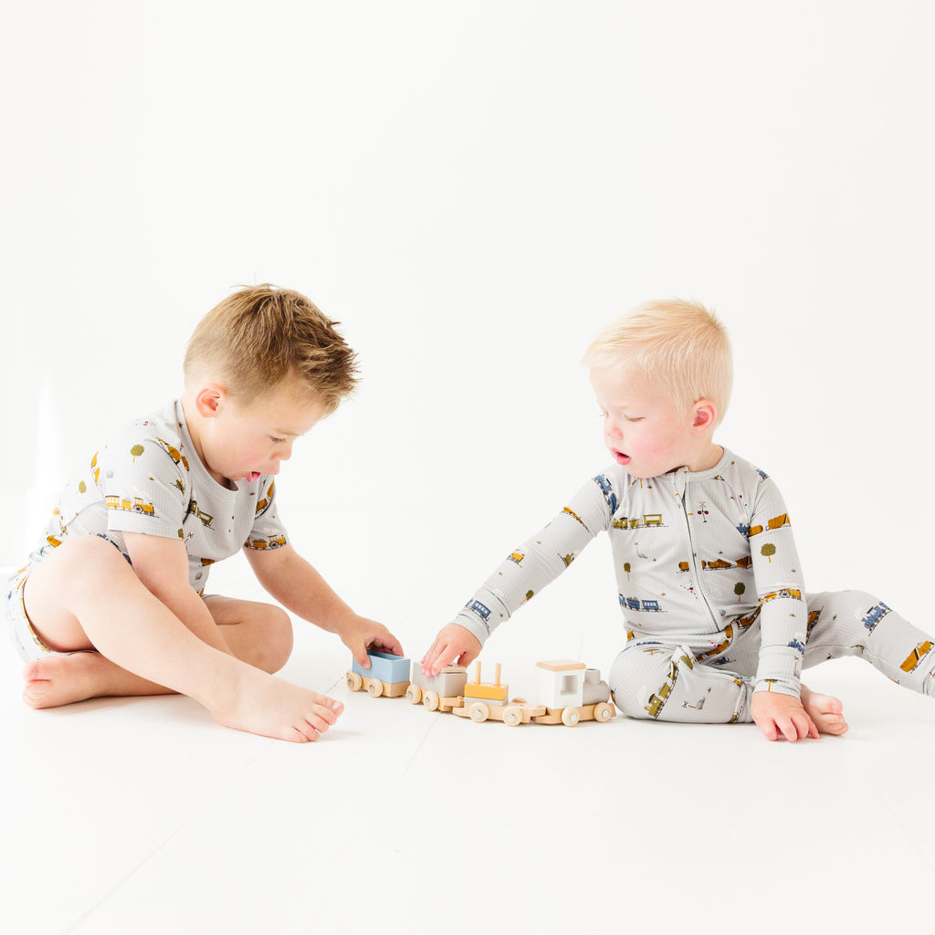 Trains Small Ribbed Zip Romper