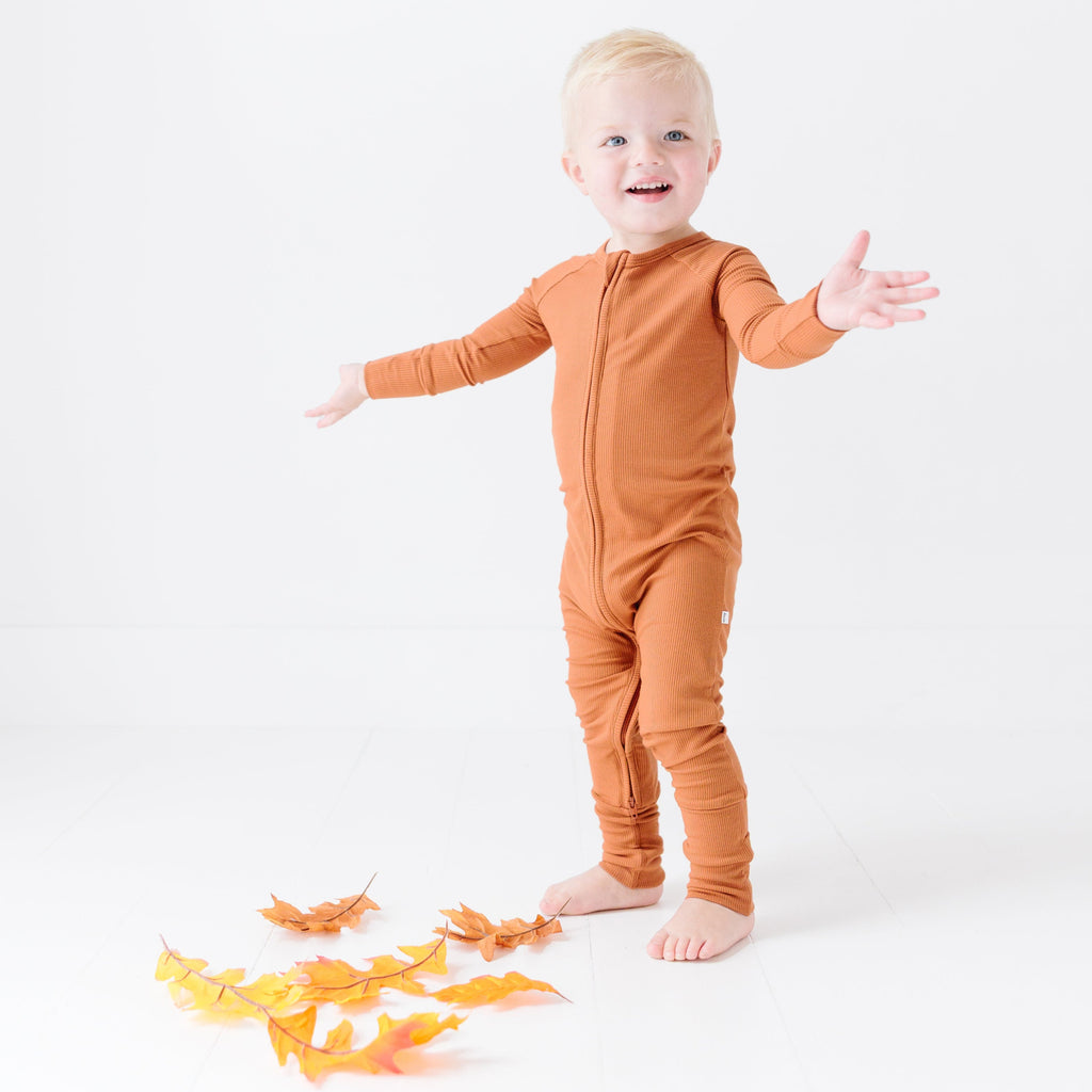 Burnt Orange Small Ribbed Zip Romper