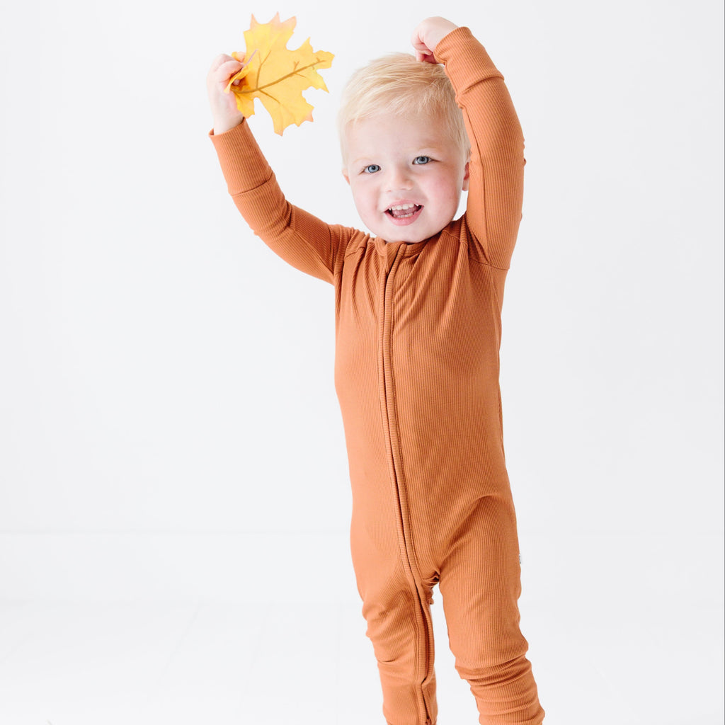 Burnt Orange Small Ribbed Zip Romper