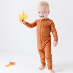 Burnt Orange Small Ribbed Zip Romper