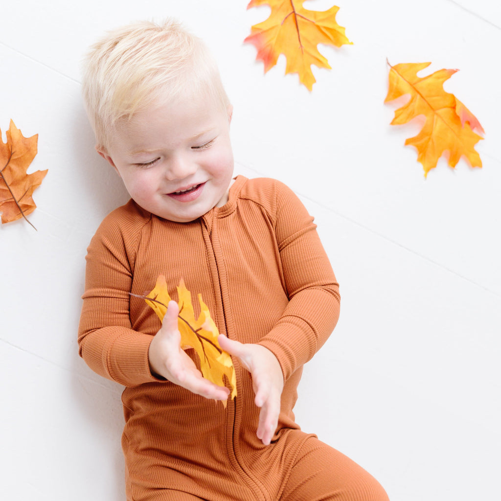 Burnt Orange Small Ribbed Zip Romper