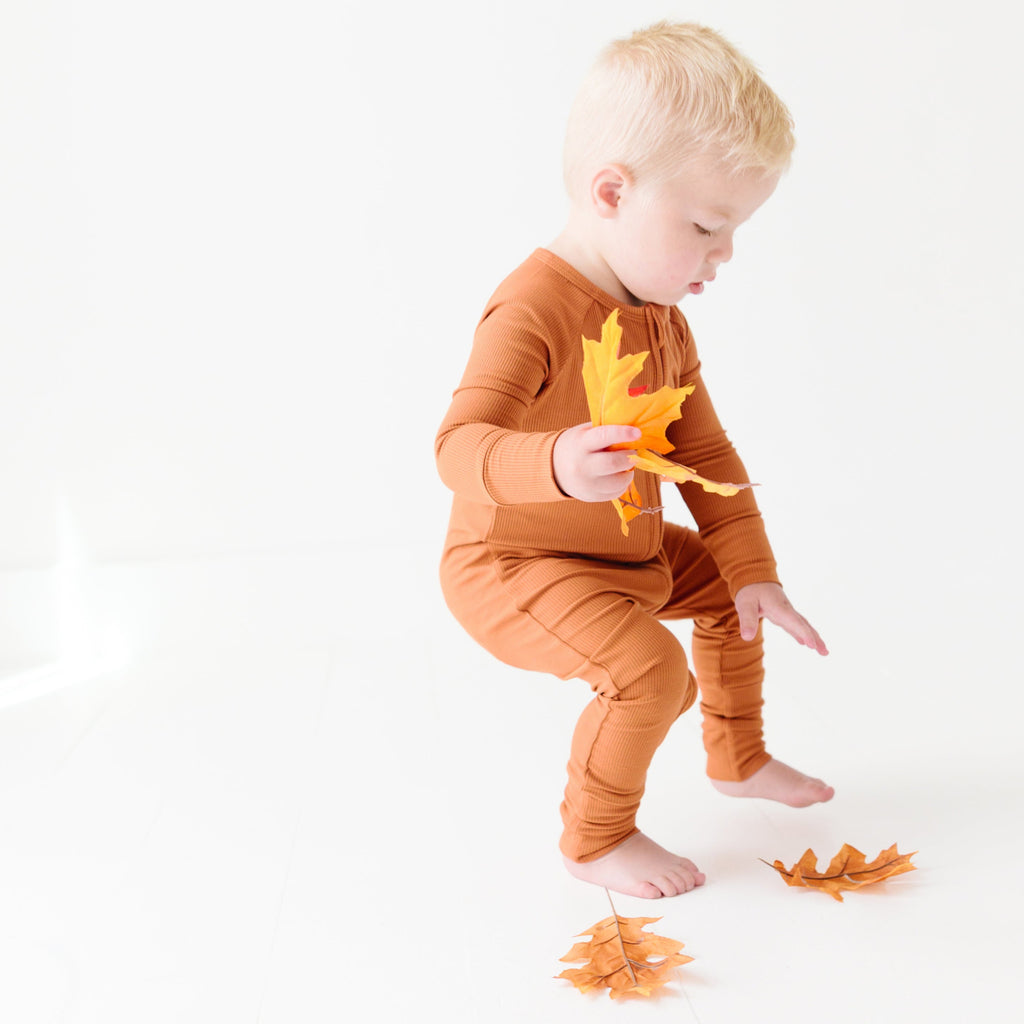 Burnt Orange Small Ribbed Zip Romper