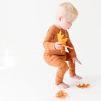 Burnt Orange Small Ribbed Zip Romper