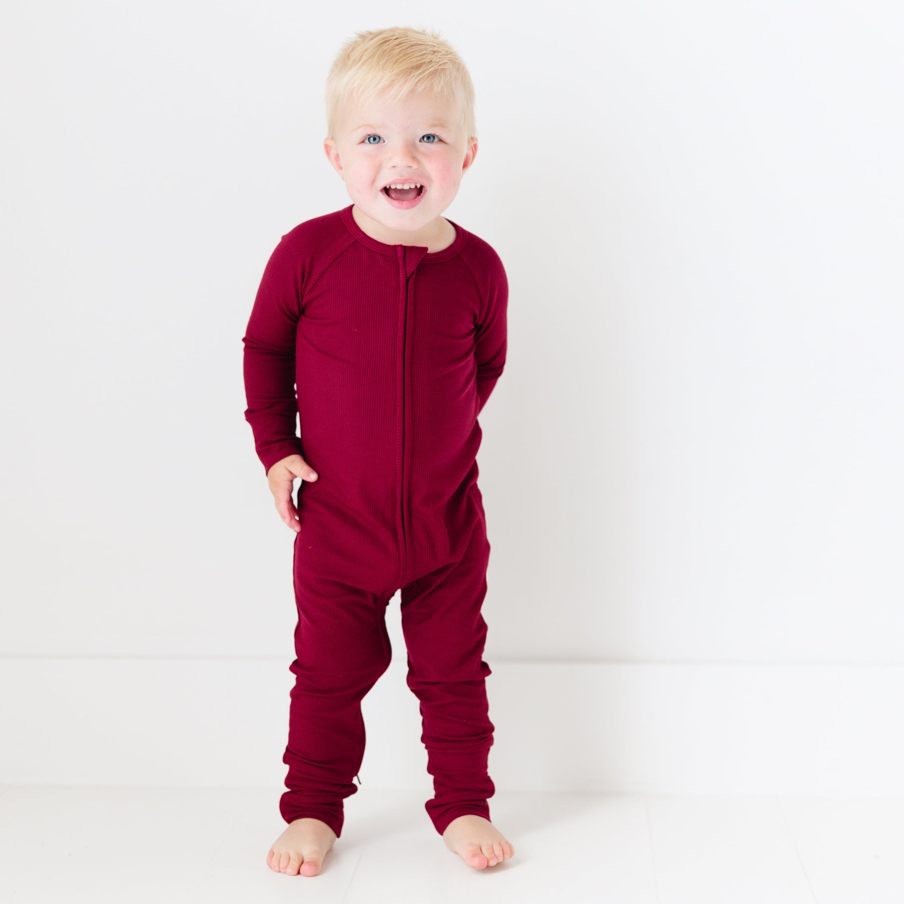 Maroon Small Ribbed Zip Romper