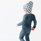 Dark Steel Blue Small Ribbed Two-Piece Set