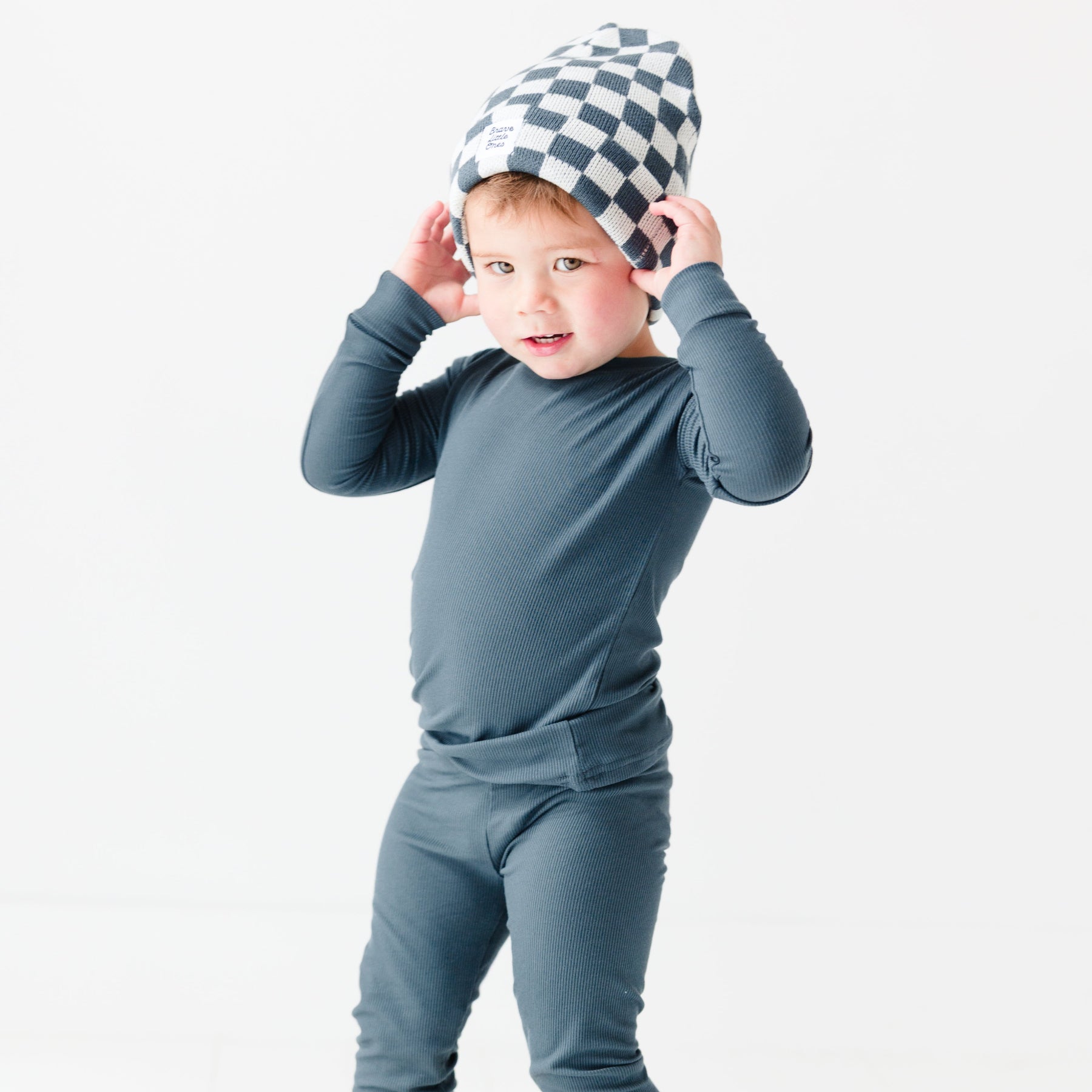 Dark Steel Blue Small Ribbed Two-Piece Set