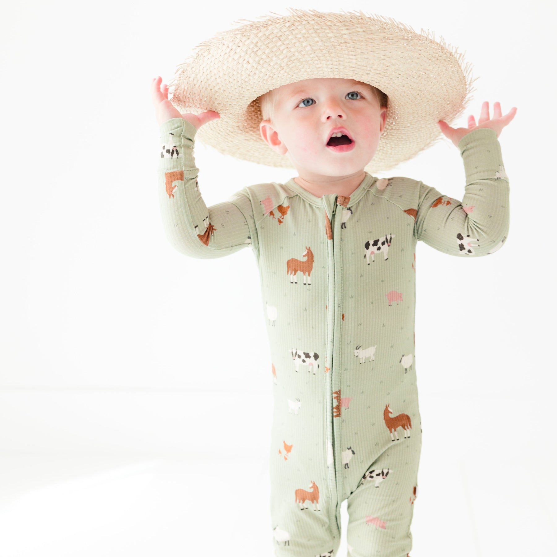 Farm Animals Small Ribbed Zip Romper