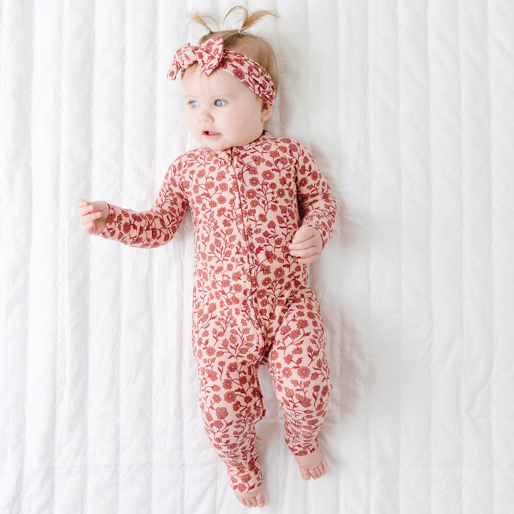 Mauve Floral Small Ribbed Zip Romper