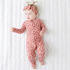 Mauve Floral Small Ribbed Zip Romper