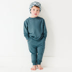 Dark Steel Blue with Brave Embroidered Bamboo French Terry Pullover