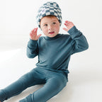 Dark Steel Blue with Brave Embroidered Bamboo French Terry Pullover