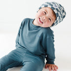 Dark Steel Blue with Brave Embroidered Bamboo French Terry Pullover