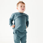 Dark Steel Blue with Brave Embroidered Bamboo French Terry Pullover