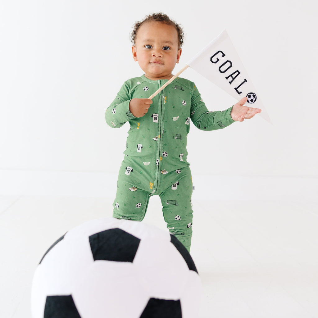 Soccer Small Ribbed Zip Romper