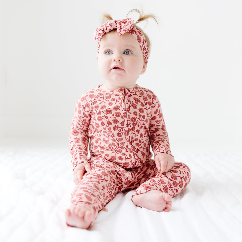 Mauve Floral Small Ribbed Zip Romper