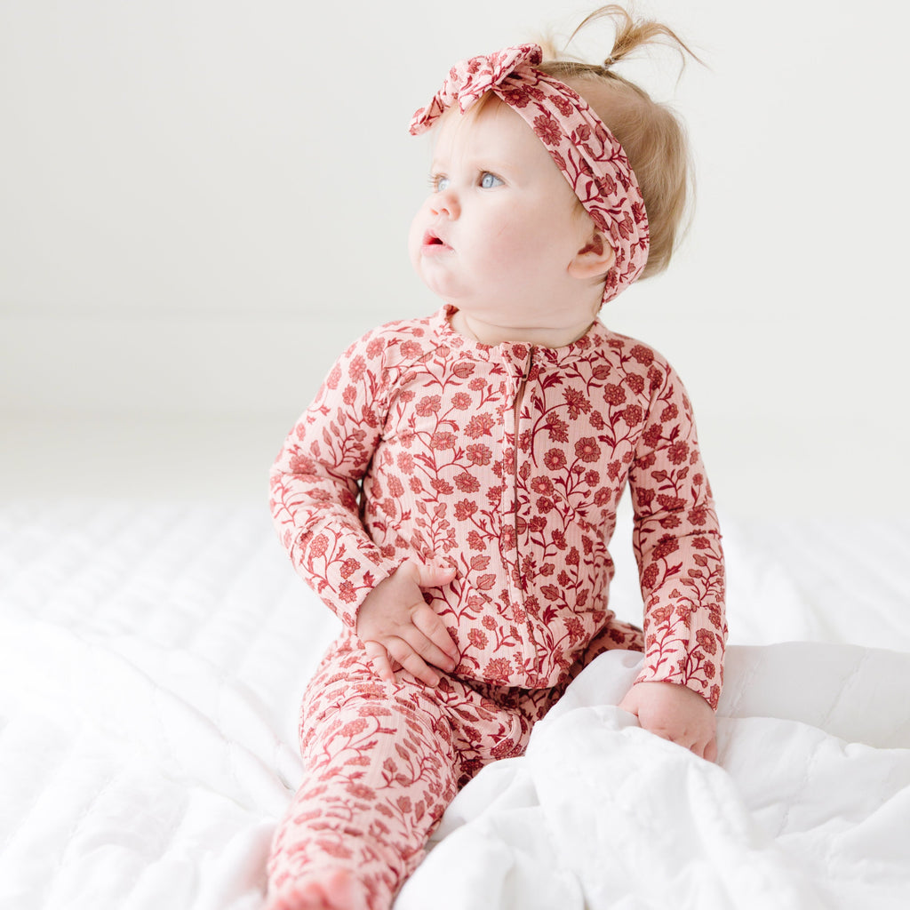 Mauve Floral Small Ribbed Zip Romper