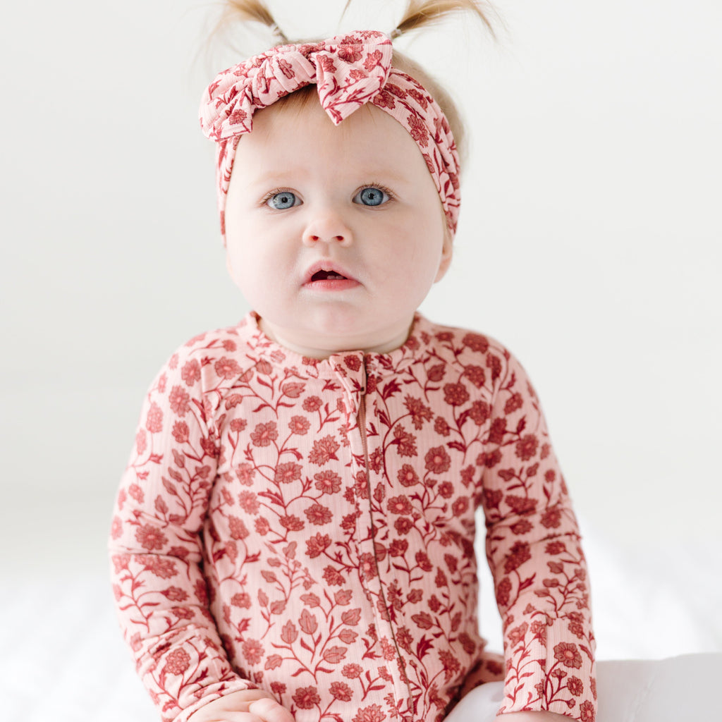 Mauve Floral Small Ribbed Zip Romper