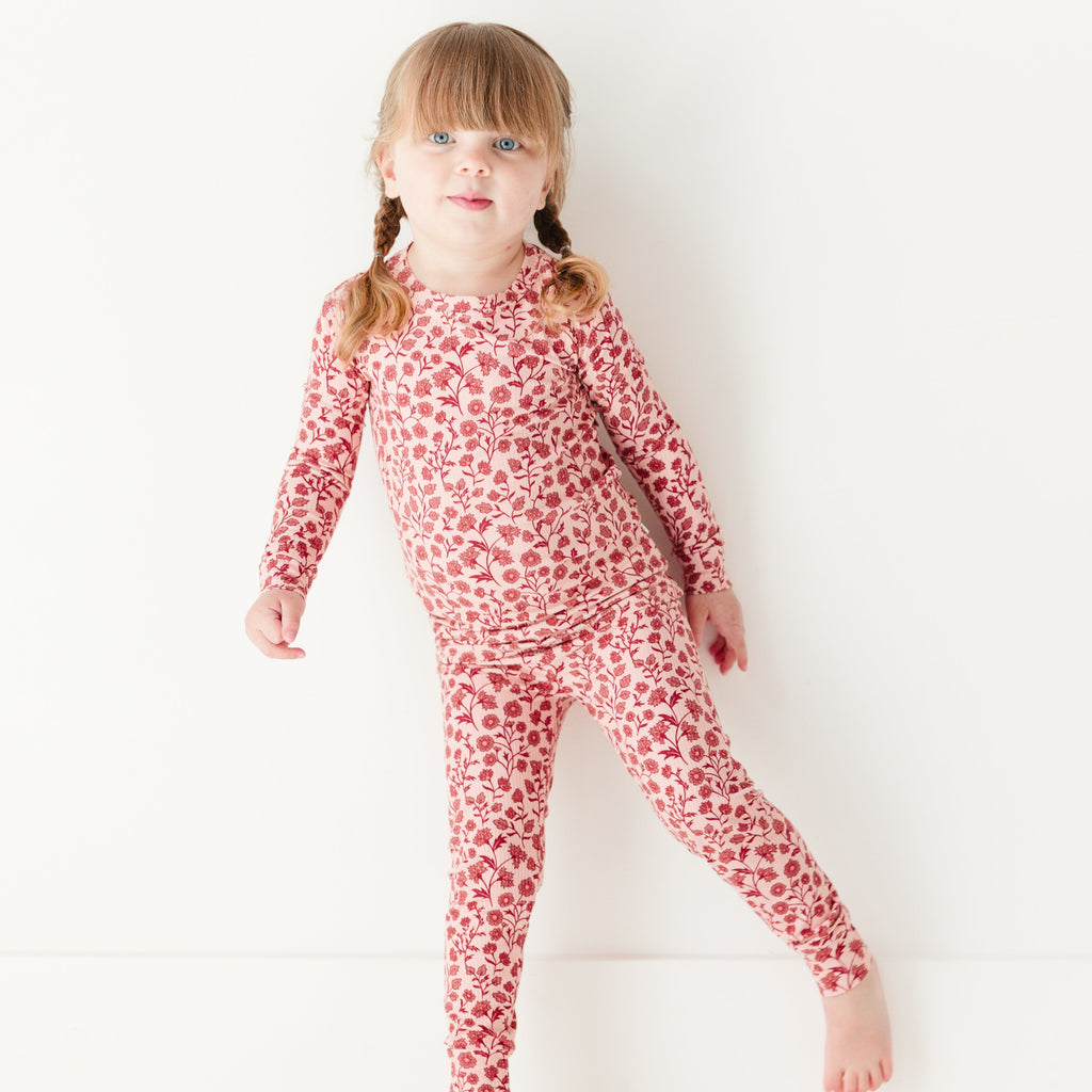 Mauve Floral Small Ribbed Two-Piece Set