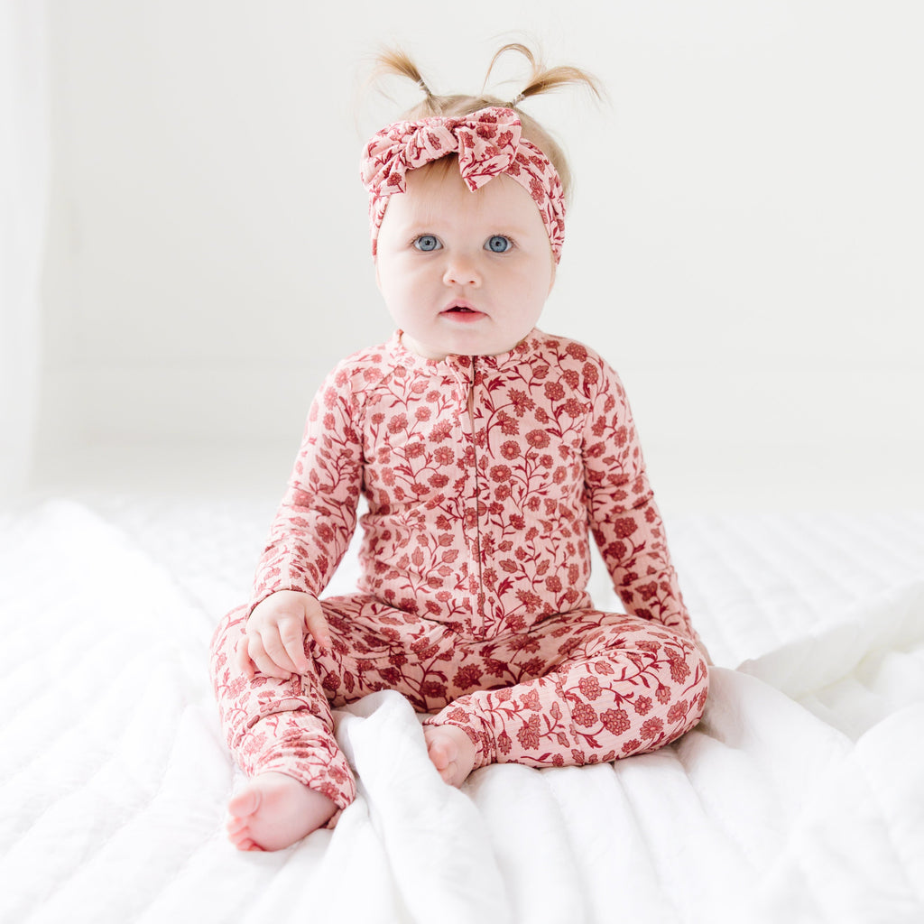 Mauve Floral Small Ribbed Zip Romper