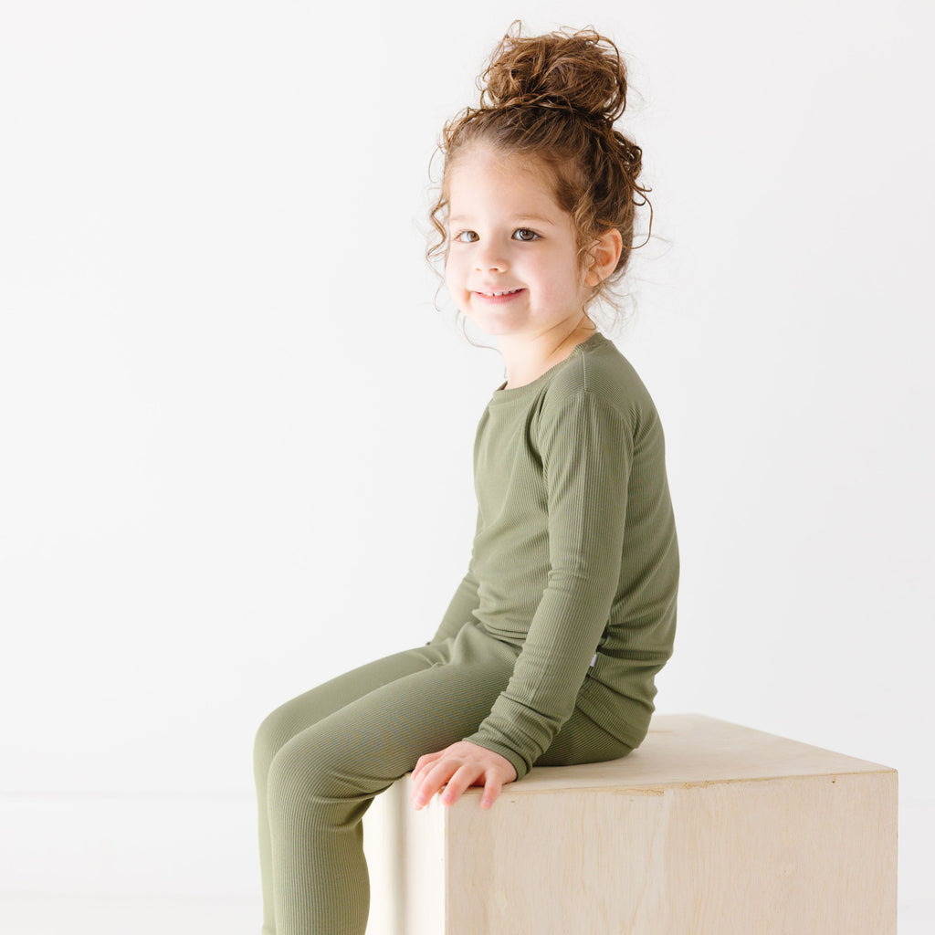 Olive Small Ribbed Two-Piece Set