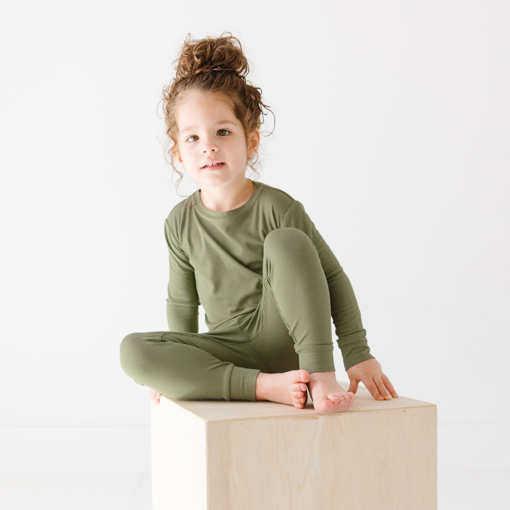 Olive Small Ribbed Two-Piece Set