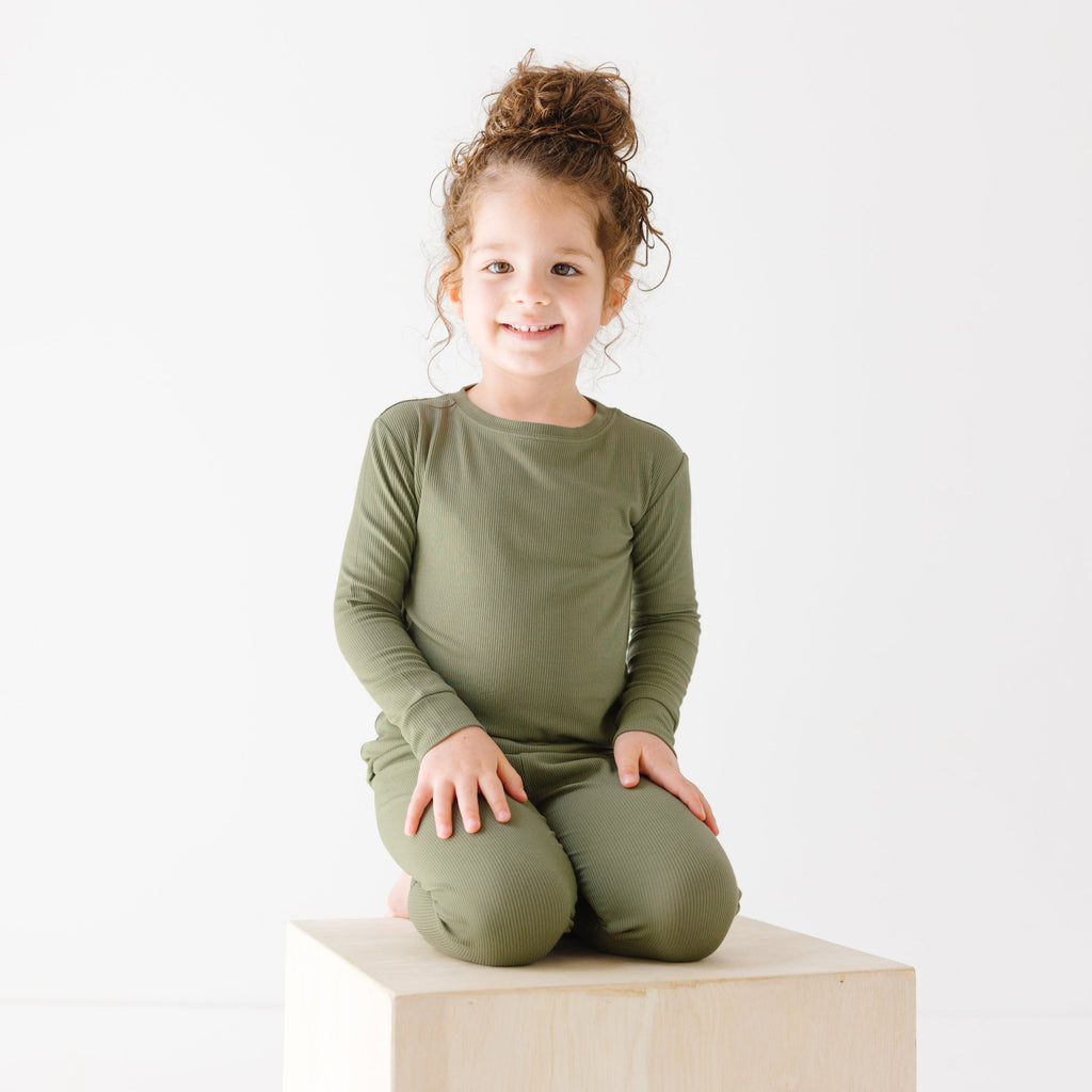 Olive Small Ribbed Two-Piece Set