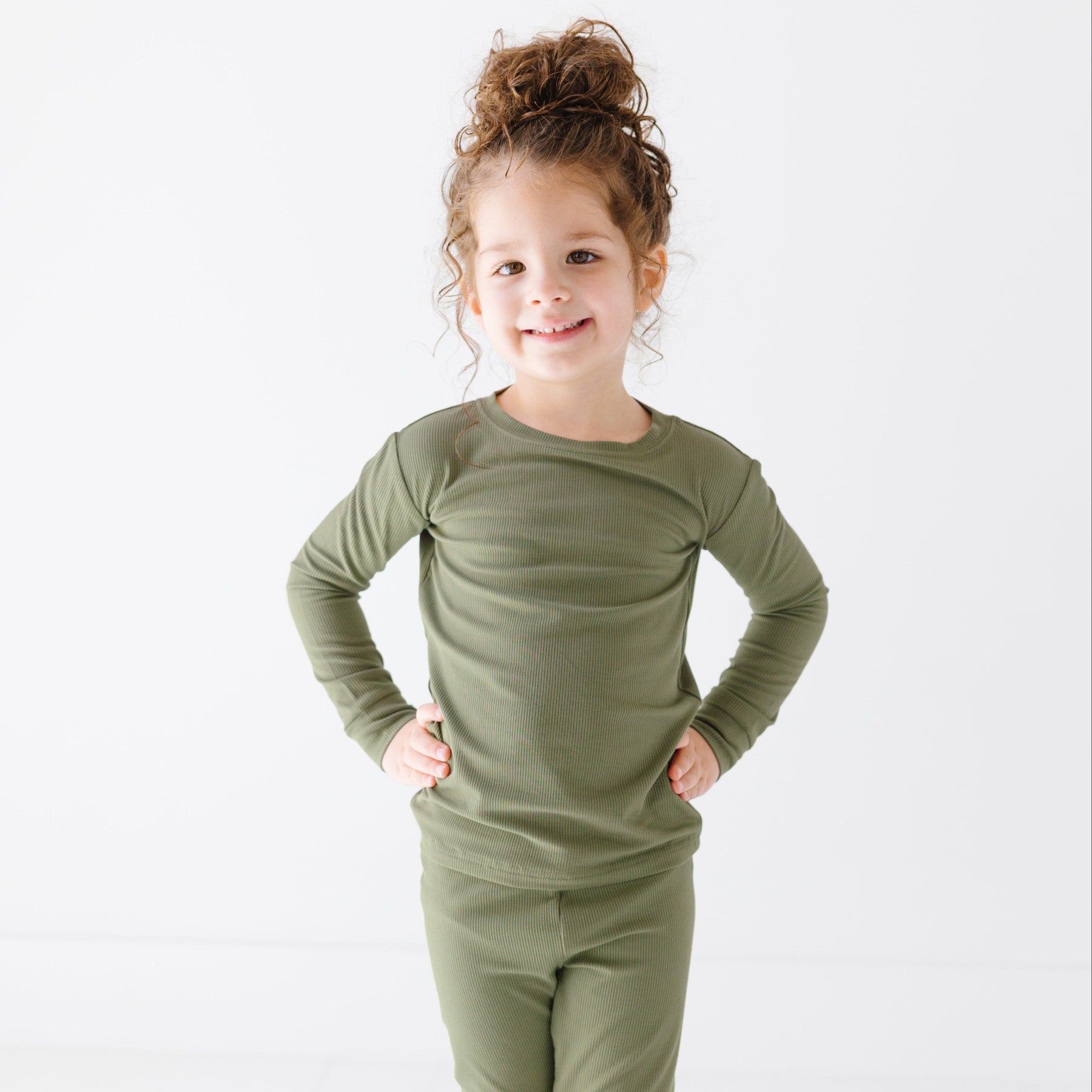 Olive Small Ribbed Two-Piece Set