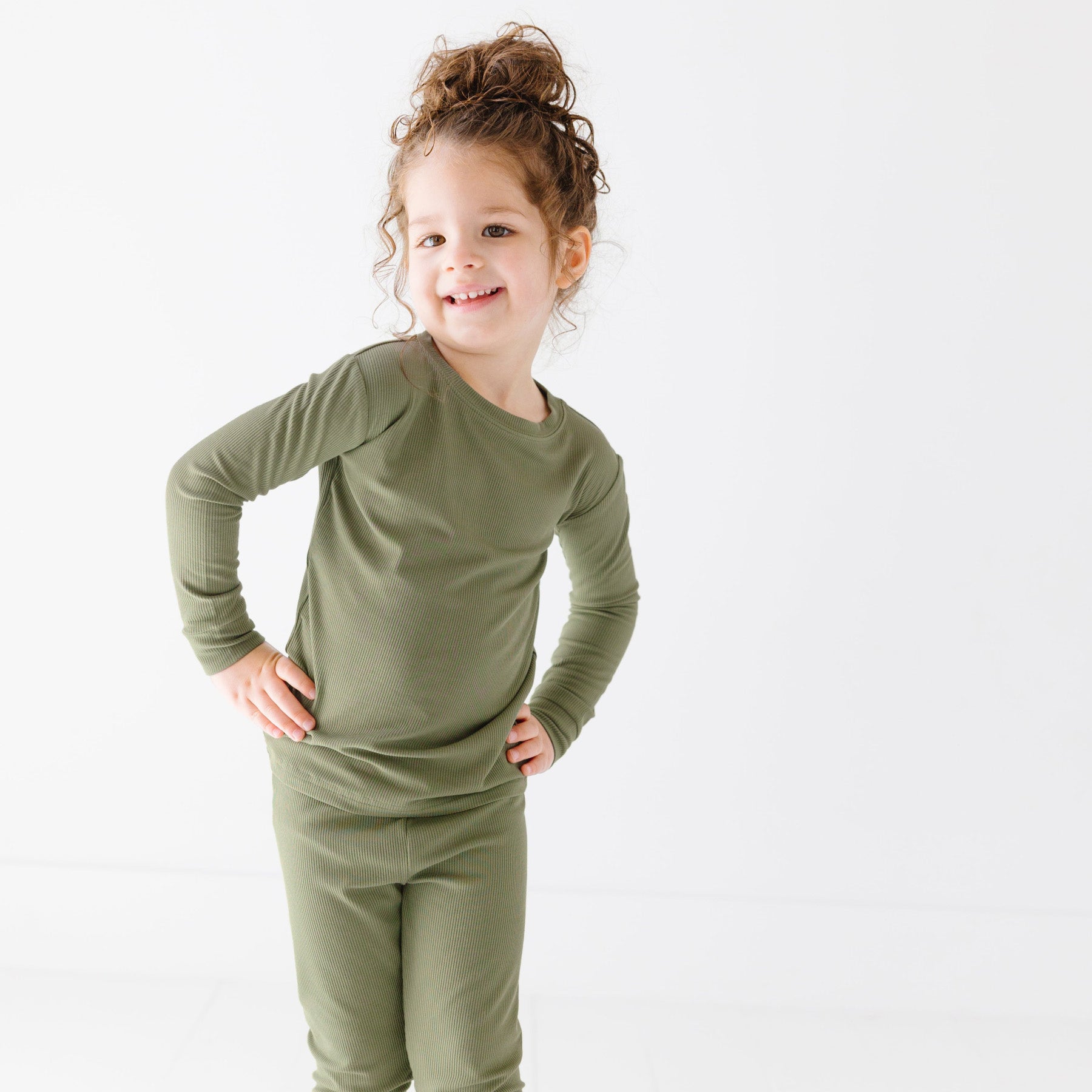 Olive Small Ribbed Two-Piece Set
