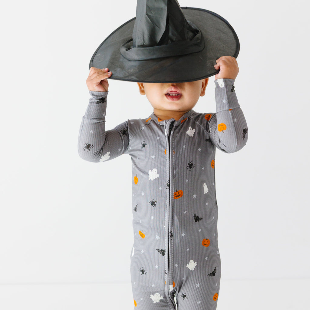 Halloween Boo Crew Small Ribbed Zip Romper