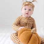 Caramel Small Gingham Zip Romper