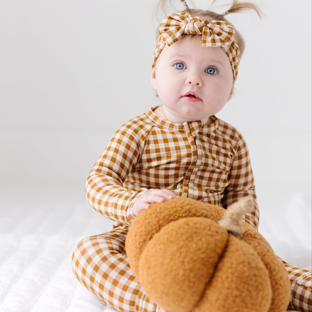Caramel Small Gingham Zip Romper