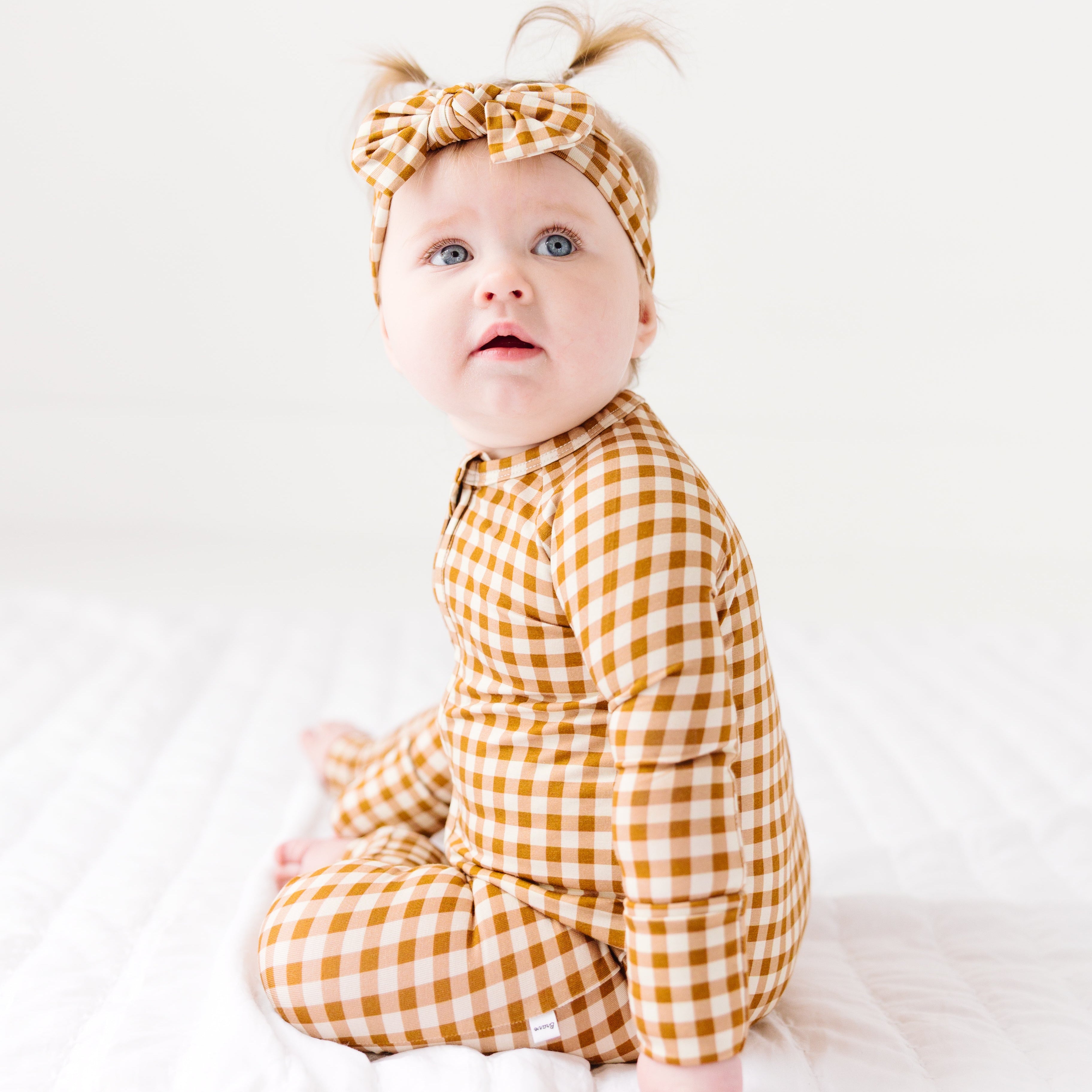 Caramel Small Gingham Zip Romper