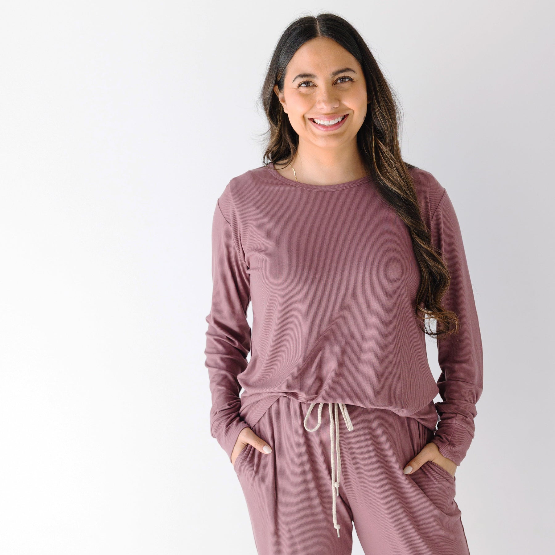 Plum Small Ribbed Women's Long Sleeve Top