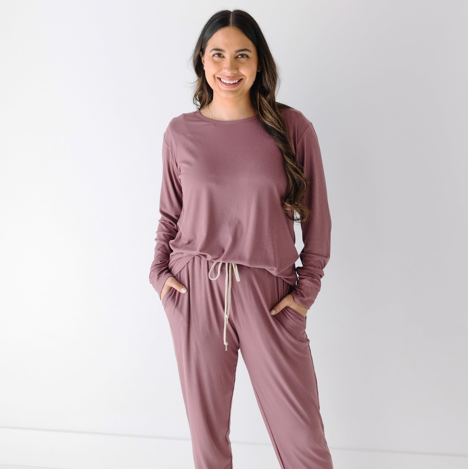 Plum Small Ribbed Women's Long Sleeve Top