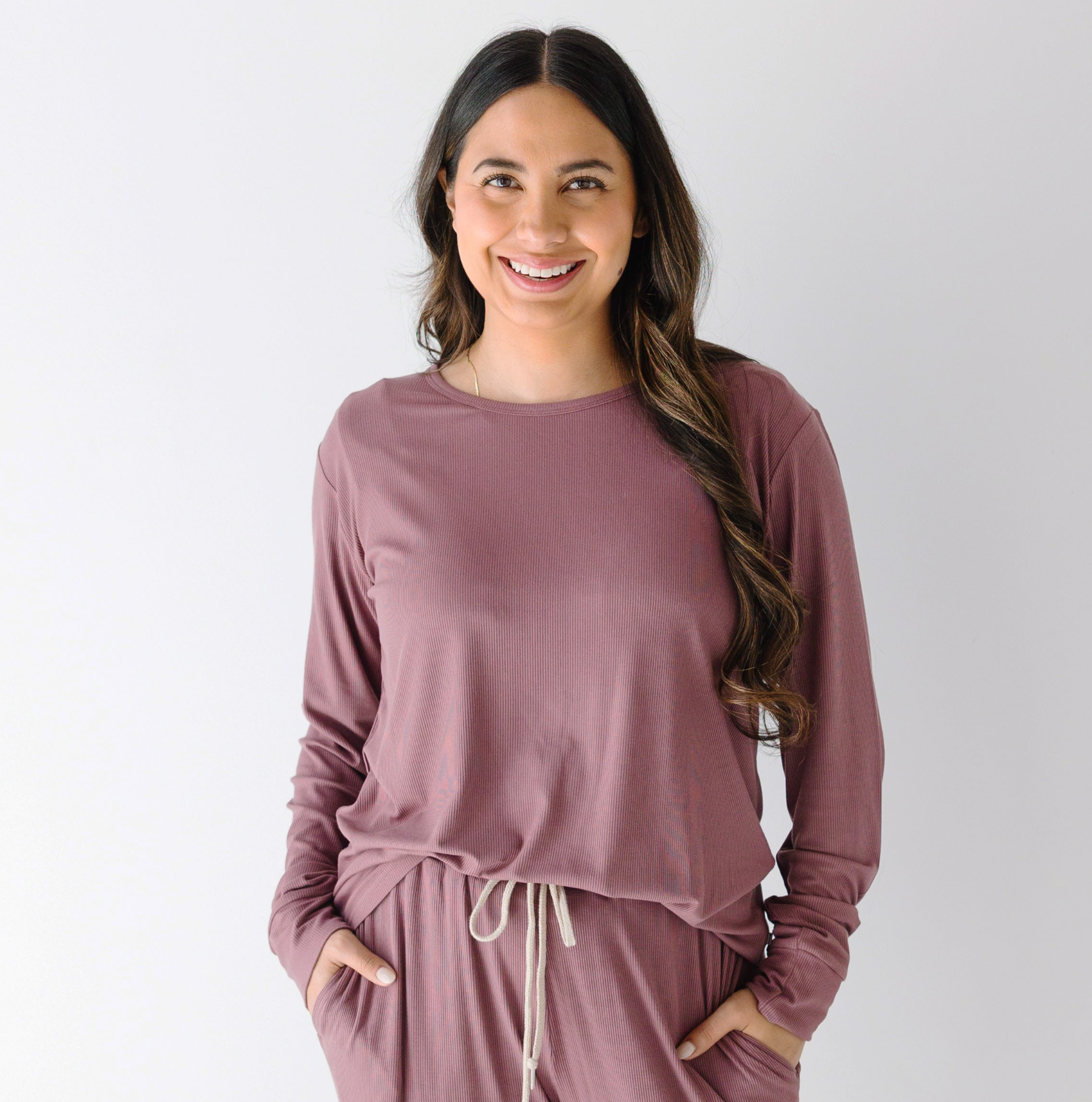 Plum Small Ribbed Women's Long Sleeve Top