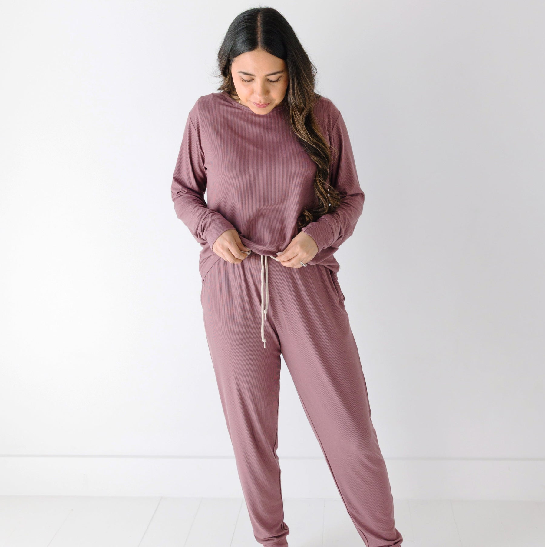 Plum Small Ribbed Women's Long Sleeve Top