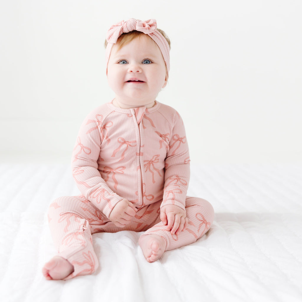 Coquette Bows Small Ribbed Zip Romper