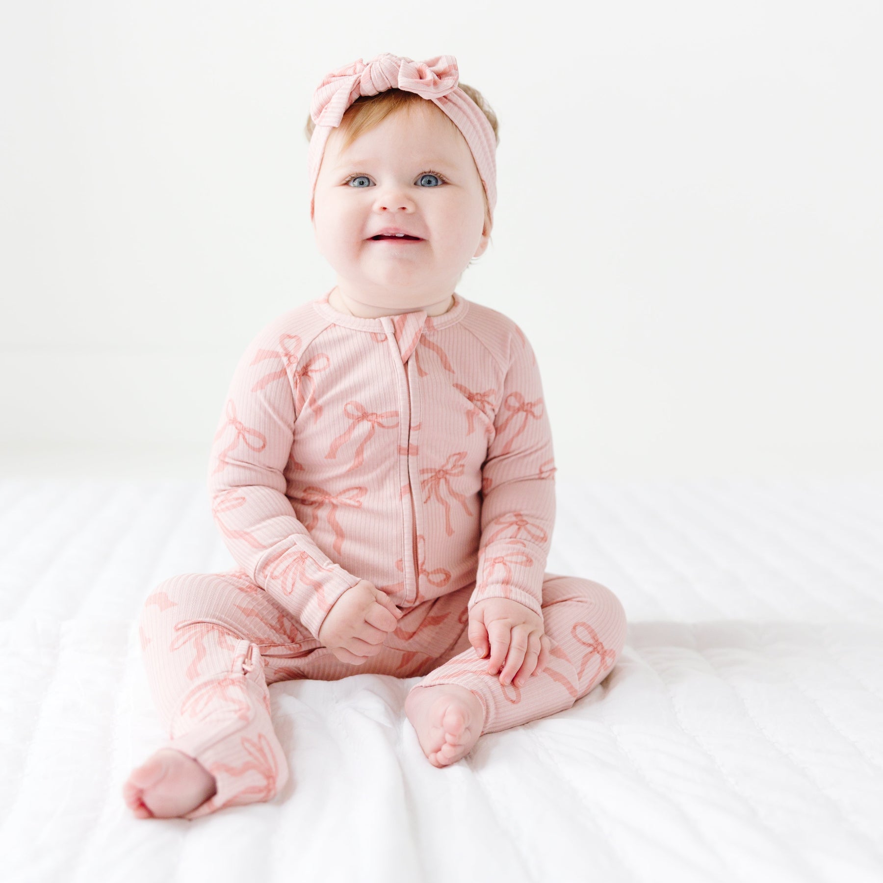 Coquette Bows Small Ribbed Zip Romper