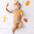 Caramel Small Gingham Zip Romper