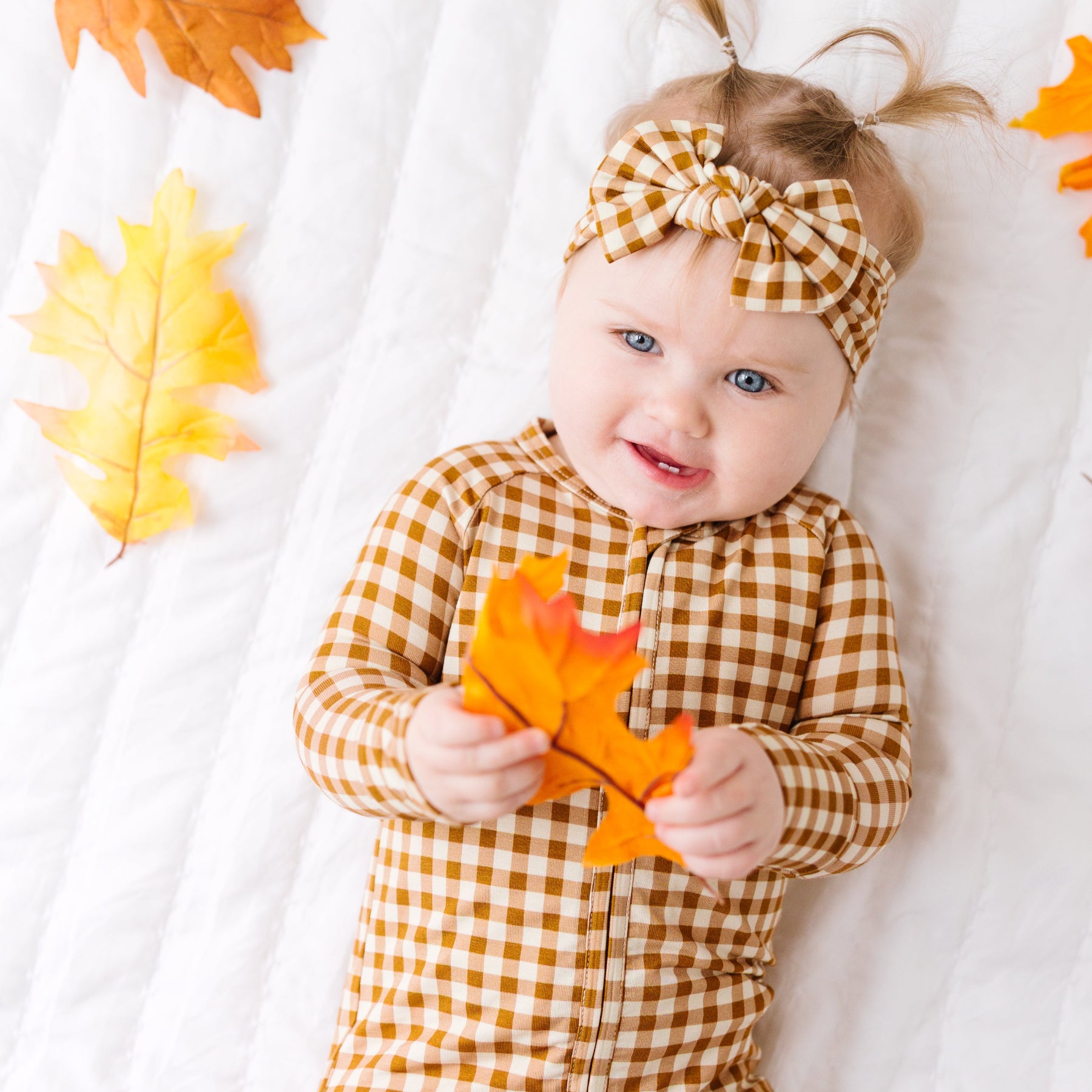 Caramel Small Gingham Zip Romper