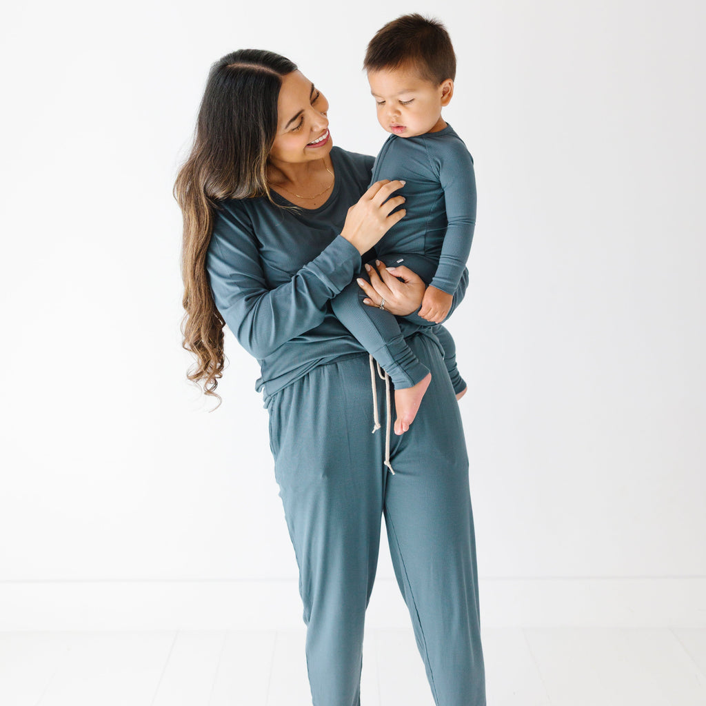 Dark Steel Blue Small Ribbed Zip Romper